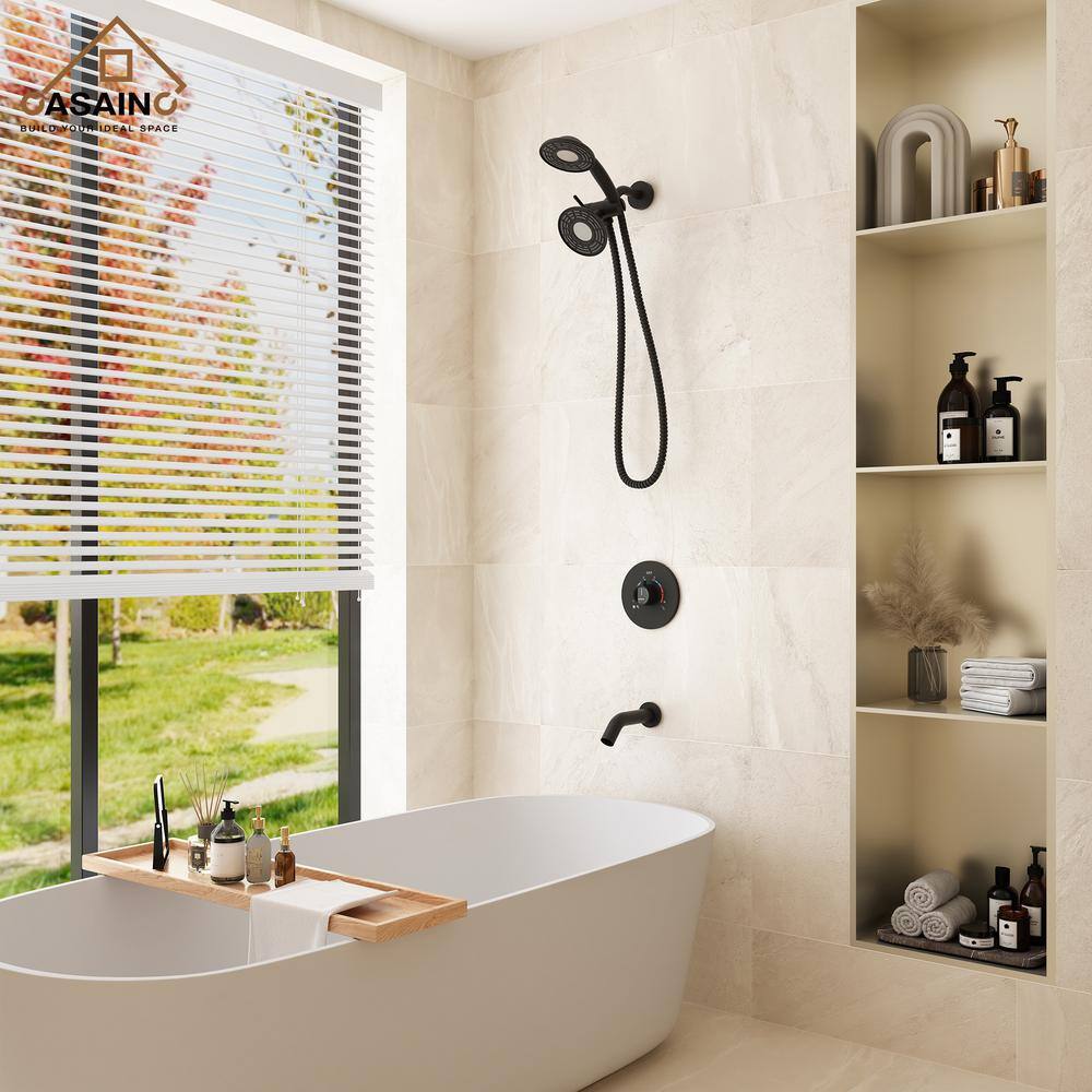Matte Black Dual Head Rain and Mist Shower Faucet Set