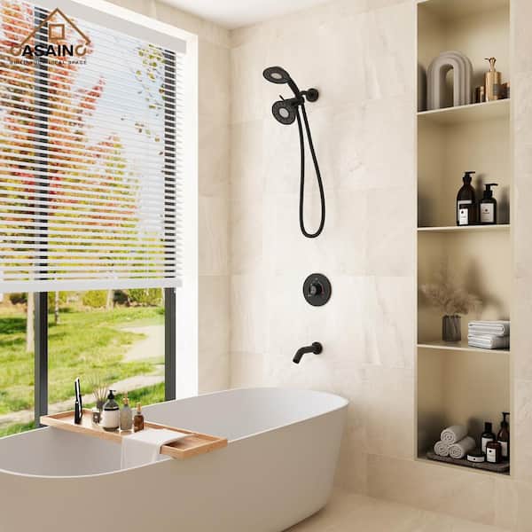 3-Spray Patterns with 1.8 GPM 5 in. Wall Mount Rain and Mist Fixed Shower Head in Matte Black