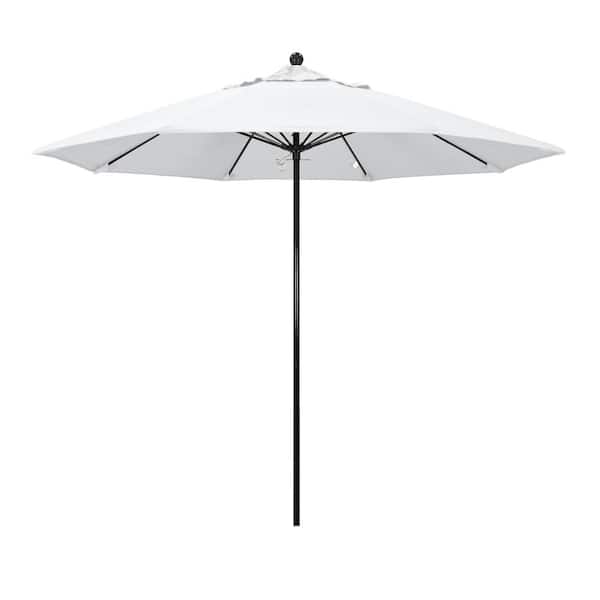 California Umbrella 9 ft. Black Fiberglass Commercial Market Patio Umbrella with Fiberglass Ribs and Push Lift in White Olefin