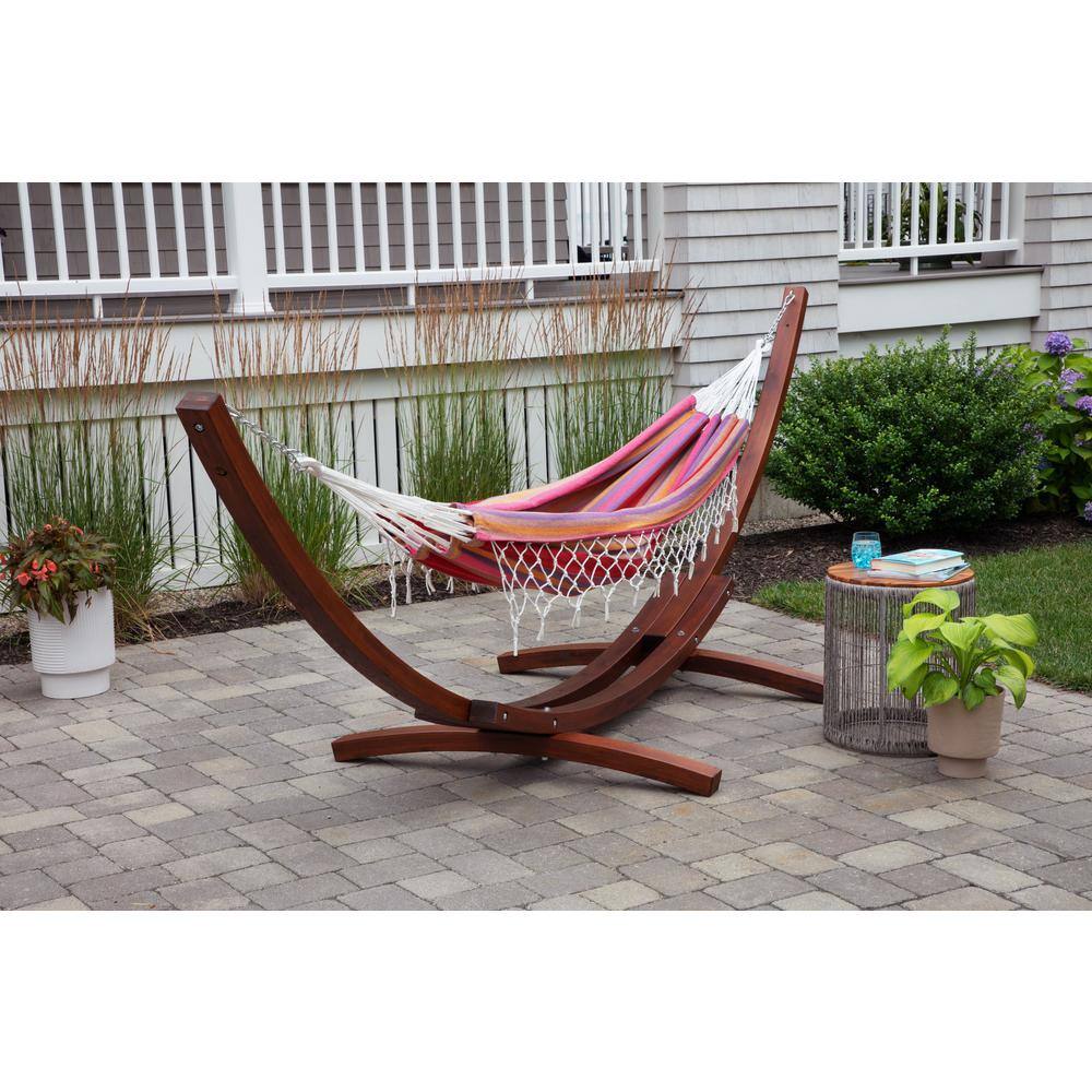 Brazilian Pink Striped Polycotton Double Outdoor Hammock