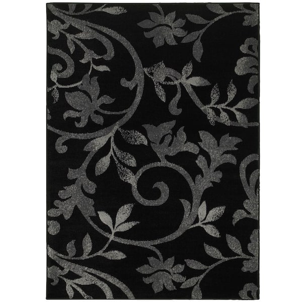 Unbranded Sienna Filigree Black 7 ft. 9 in. x 9 ft. 5 in. Botanical Cottage Indoor Area Rug