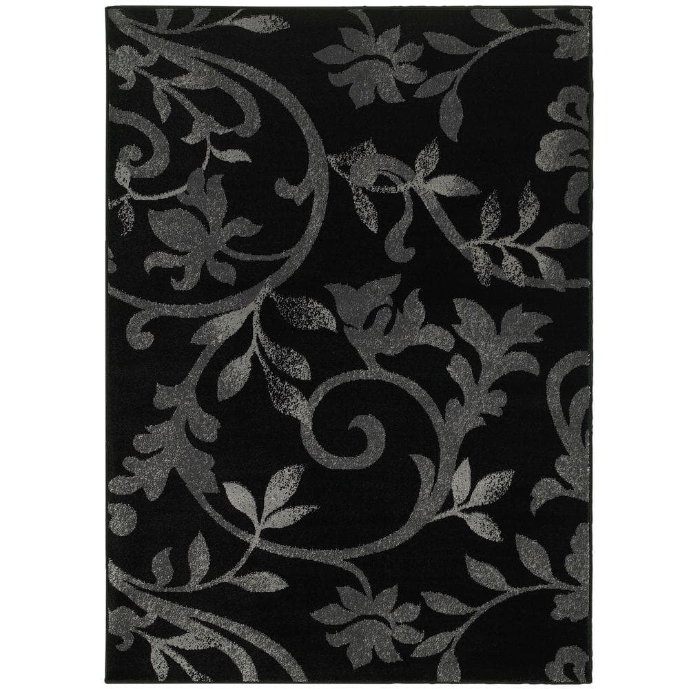 Sienna Filigree Black 5 ft. x 7 ft. Botanical Cottage Indoor Area Rug