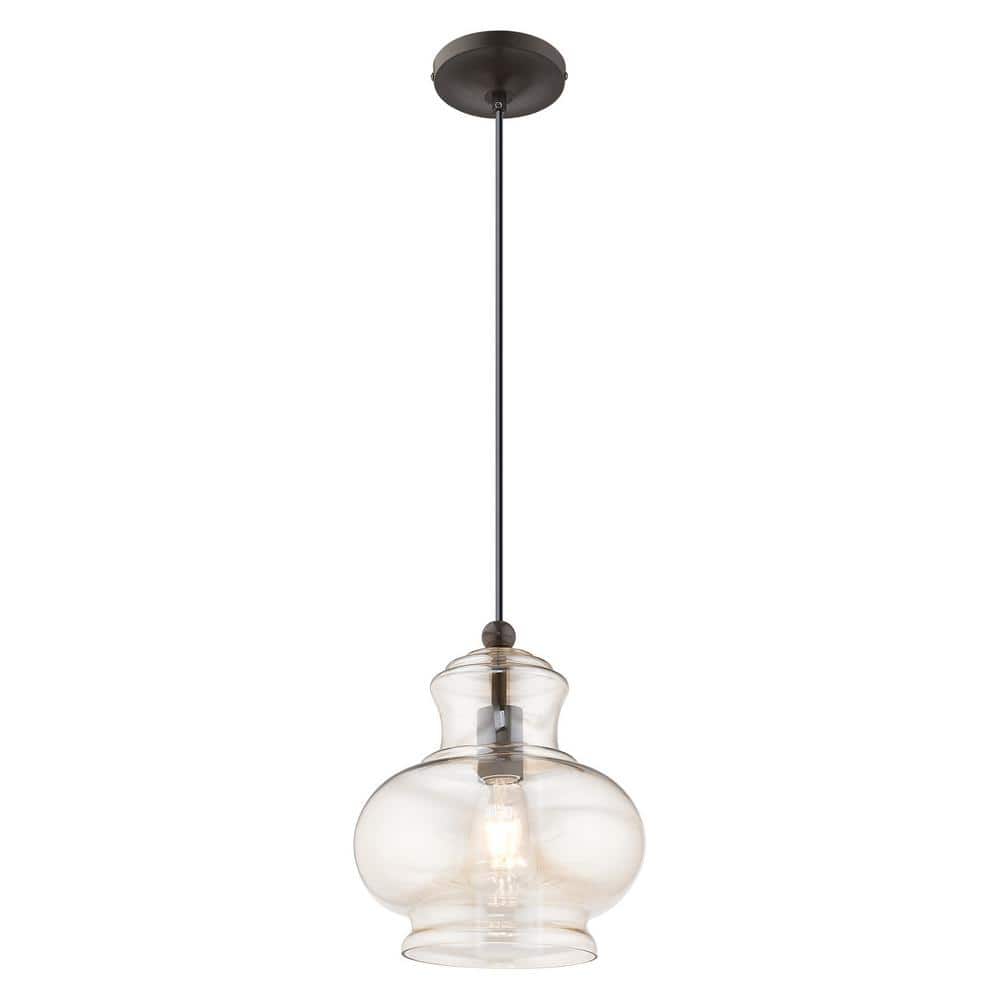 English Bronze & Champagne Glass 9" Mini Pendant Light