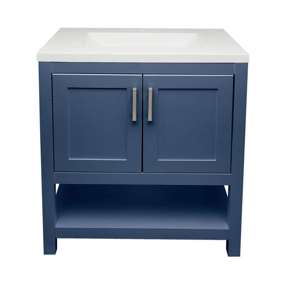 Taos 31 in. W x 22 in. D x 36 in. H Bath Vanity in Navy Blue with White Cultured Marble Top -  Ella, TA30NB-T31WH