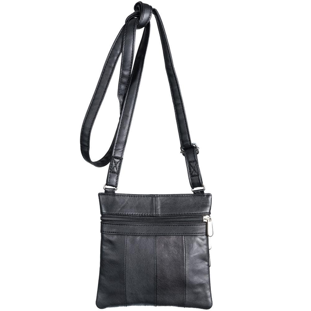 CHAMPS Champs Triple Zip Crossbody Black Leather Tote Bag 1027
