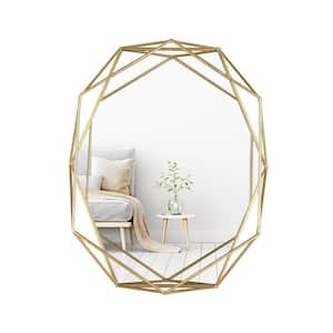 22 in. x 17 in. Framed Gold Hexagon Wall Mirror, Geometric Modern Industrial Metal Frame Accent Decor