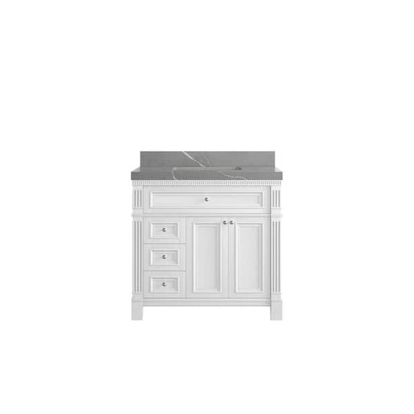Willow Collections Paris 36 in. W x 22 in. D x 36 in. H Single Sink Bath Vanity Center in White with 2 in. Piatra Gray qt. Top