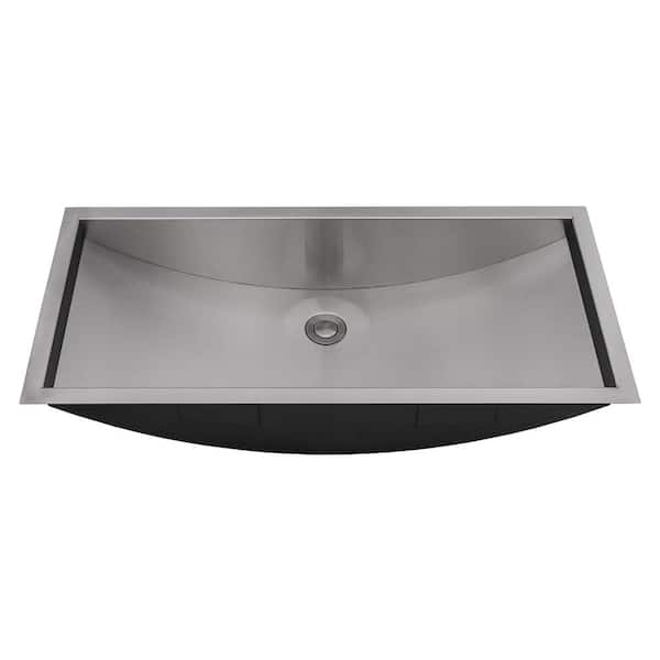 Ariaso 34 in. Undermount Rectangular 16-Gauge Brushed Stainless Steel Bathroom Sink