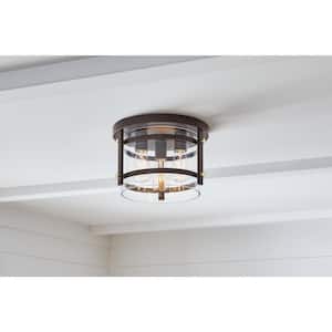Huxley 11.9 in. 3-Light Dark Bronze Flush Mount Ceiling Light with Clear Glass Shade