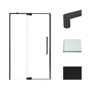 Irene 48 in. W x 76 in. H Pivot Semi-Frameless Shower Door in Matte Black with Clear Glass