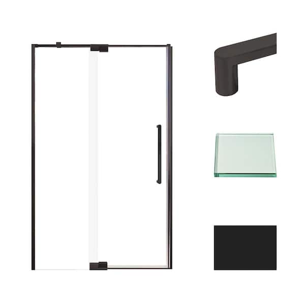 Transolid Irene 48 in. W x 76 in. H Pivot Semi-Frameless Shower Door in Matte Black with Clear Glass