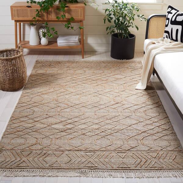 Natural Fiber Beige 8 ft. x 10 ft. Geometric Woven Area Rug