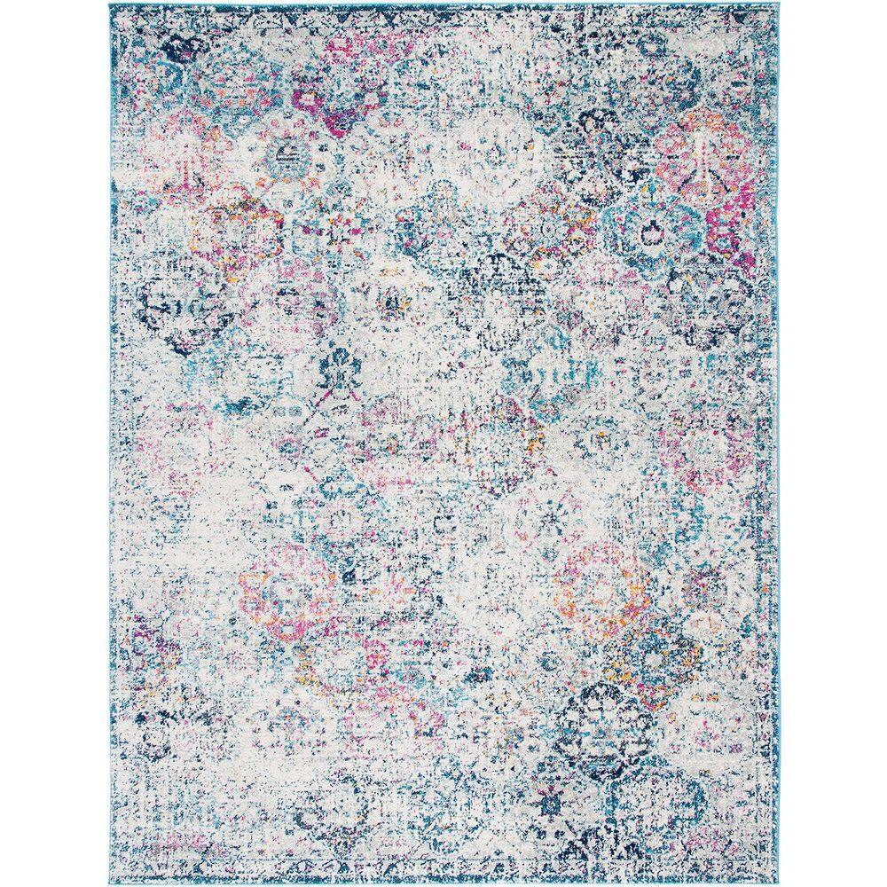 Light Blue Polypropylene 6 ft. 7 in. x 9 ft. 2 in. Floral Indoor Area Rug