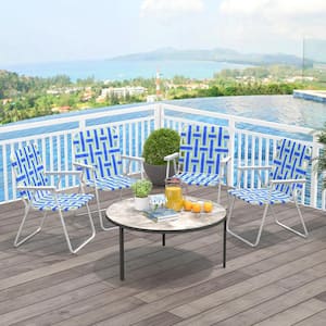 Blue 4-Piece Metal Folding Beach Chair with PE Webbing Seat