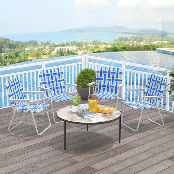 ANGELES HOME Blue 4-Piece Metal Folding Beach Chair with PE Webbing Seat