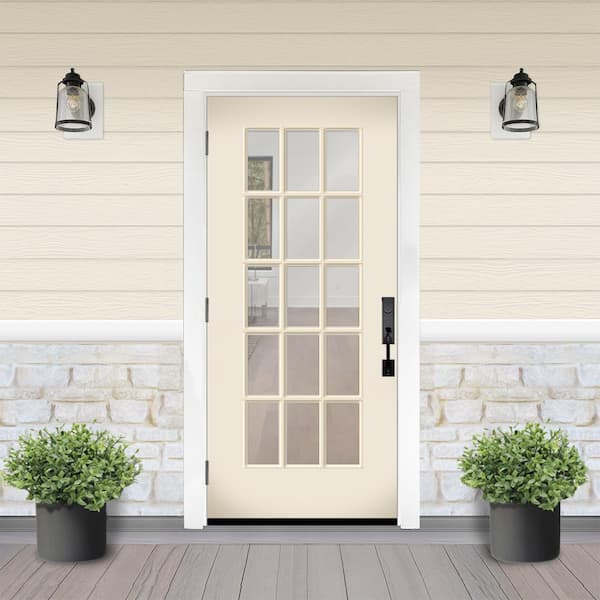 Reliant 32 in. x 80 in. FullLite 15L SDL Clear Glass RHOS Linen Finish Fiberglass Prehung Front Door w/4-9/16 Jamb