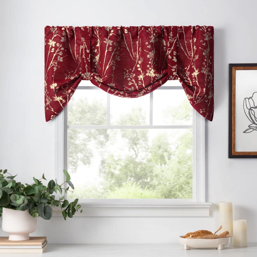 Cardinal Red Polyester Tie-Up Window Valance with Rod Pocket