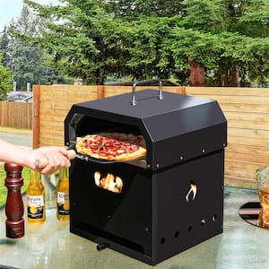 4-in-1 Multi-Purpose Wood 2-Layer Detachable Outdoor Pizza Oven in Black