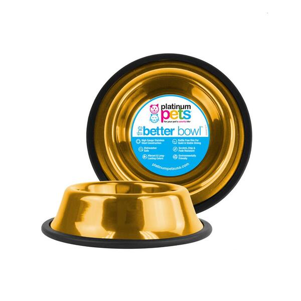 Platinum Pets Non-Embossed Non-Tip Stainless Steel Cat/Dog Bowl, 24 Karat Gold