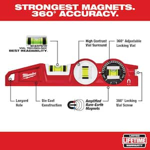 10 in. 360-Degree Locking Die Cast Torpedo Level with 7 in. Magnetic Rafter Square