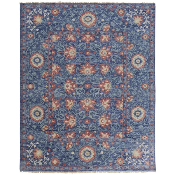 HomeRoots 5 ft. x 8 ft. Blue and Beige Floral Area Rug