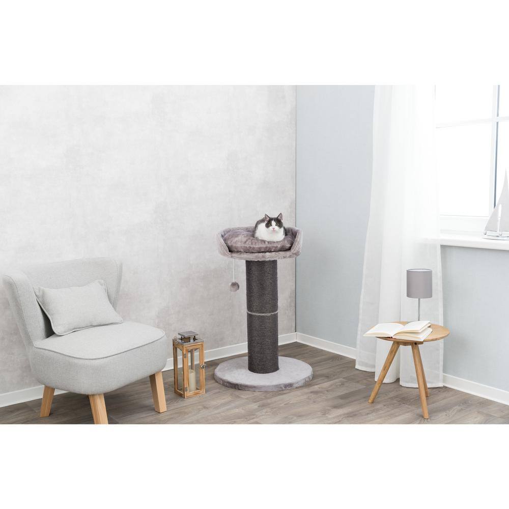 Gray Sisal 35" Cat Scratching Post with Plush Bed and Toy