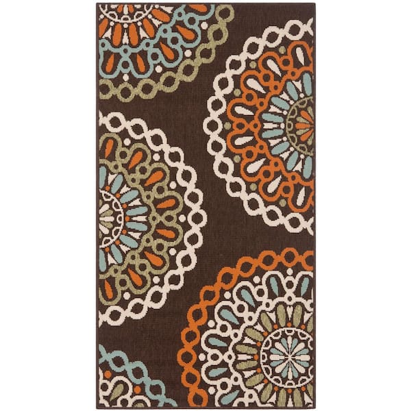 Veranda Chocolate/Terracotta 2 ft. x 4 ft. Geometric Floral Indoor/Outdoor Area Rug