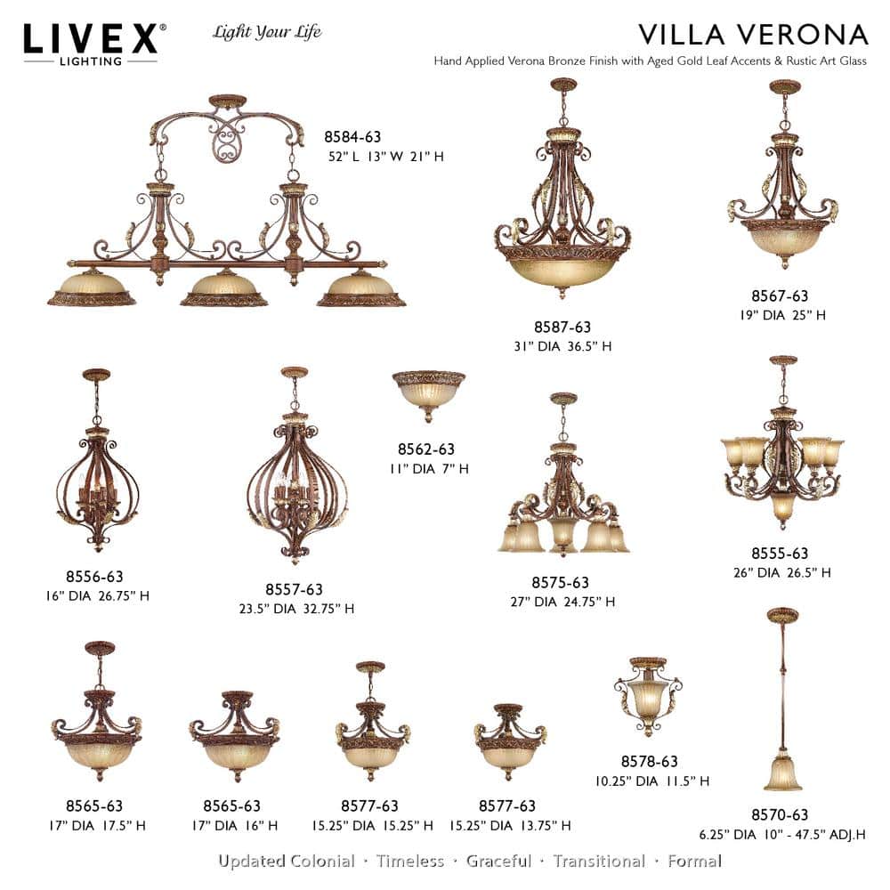 Villa Verona 3-Light Bronze and Glass Pendant