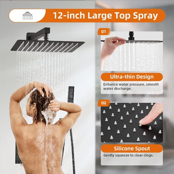 Zalerock Rainfall 1-Spray Square 12 in. Shower System Shower Head