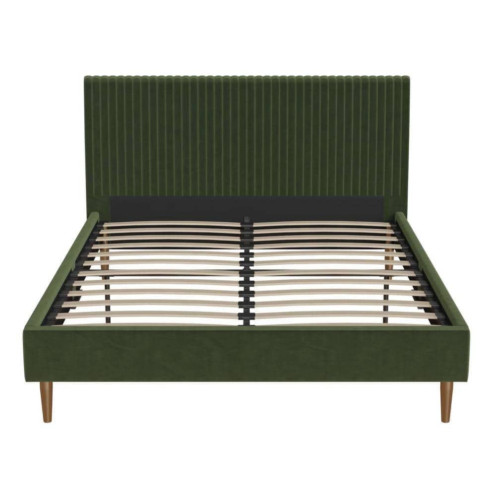 Daphne, Olive Green Velvet, Metal Frame, Queen Upholstered Platform Bed wit