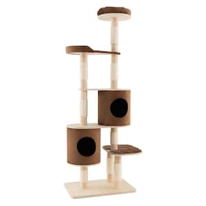 75 in. Super High 6-Tier Wooden Cat Tree with 2 Removable Condos Platforms and Perch in Brown
