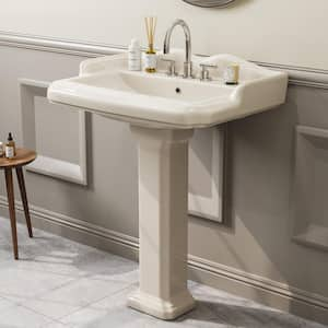 23 in. W x 19 in. D Biscuit Vitreous China Rectangular Pedestal Bathroom Sink With 4 in. Centerset Faucet Holes