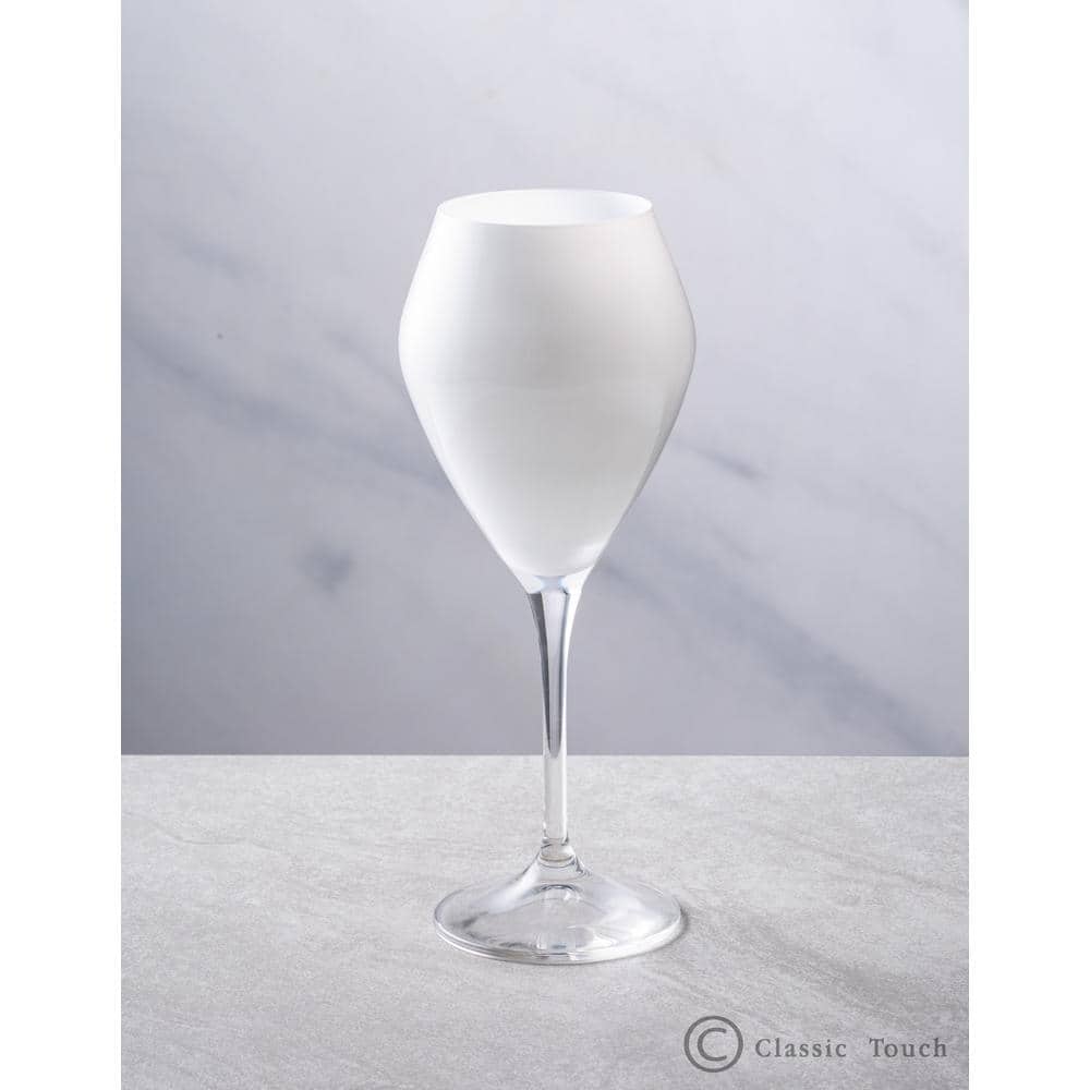 Set of Six 14 oz White and Clear Glass Wine Goblets