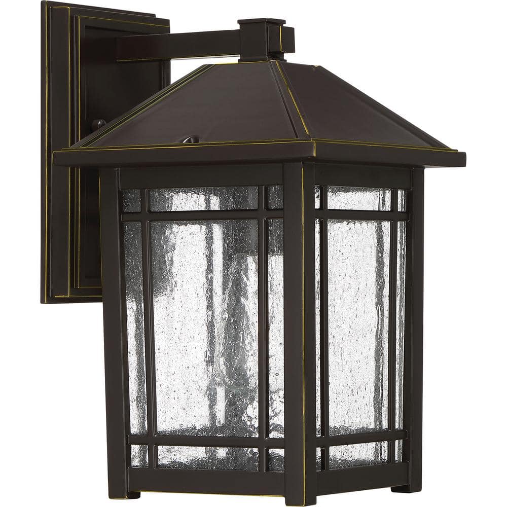 Bronze 13" Metal Outdoor Wall Lantern with Seedy Glass