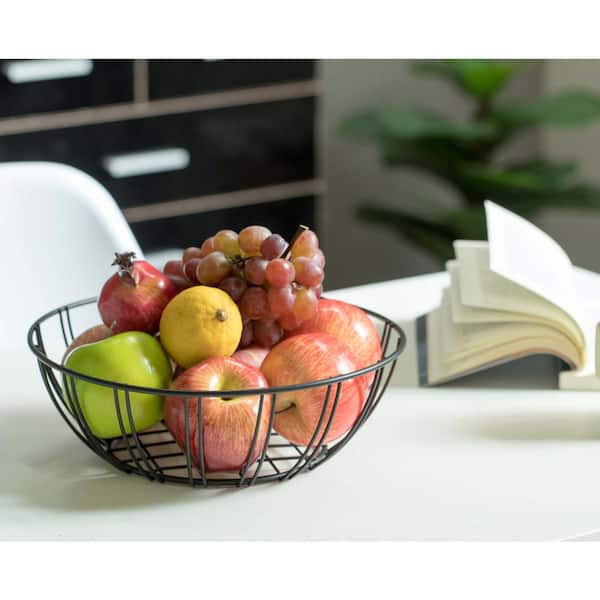Basicwise Black Iron Wire Fruit Bowl for Kitchen Counter, Storage Basket for Fruits, Vegetables, and Bread, Set of 2