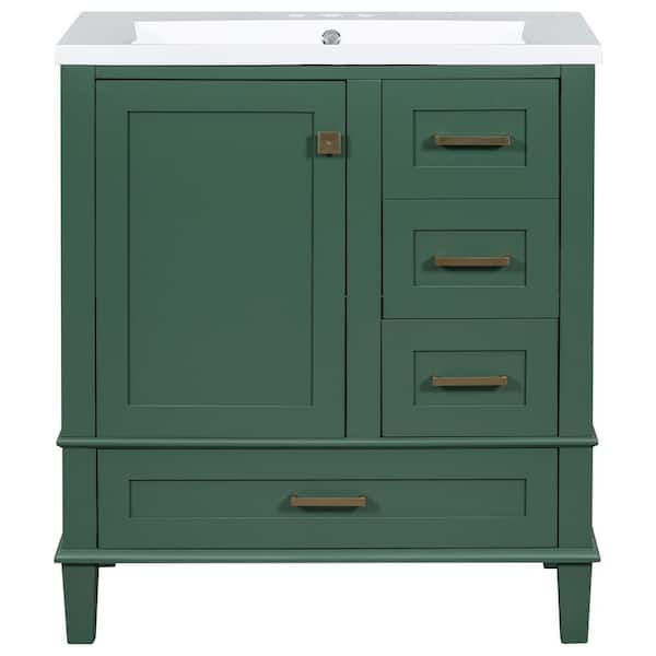 Unbranded 30 in. Wood Bathroom Vanity Modern Green Cabinet with Console Sink Set and Basin Combo, a Soft Closing Door, 3-Drawers