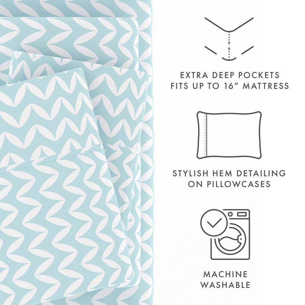 Light Blue Chevron Queen Microfiber Sheet Set