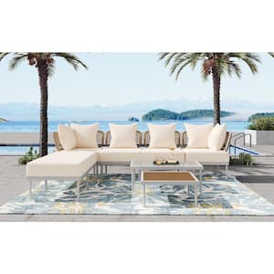 8-Piece Metal Patio Conversation Set with Beige Cushions