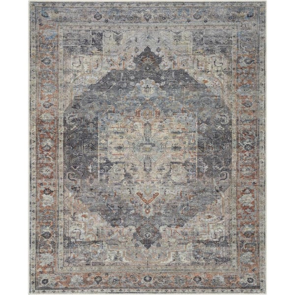 Well Woven Lotus Binita Vintage Persian Oriental Grey Ivory 7 ft. 10 in. x 9 ft. 10 in. Area Rug