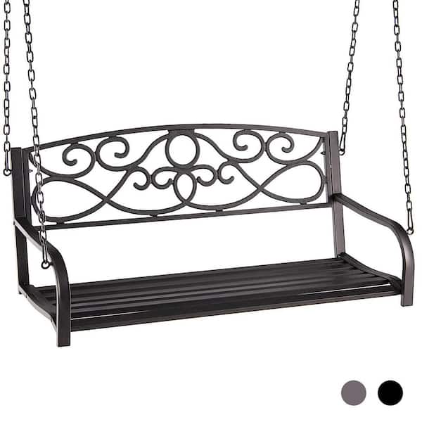 Outdoor 2-Person Metal Porch Swing in Brown