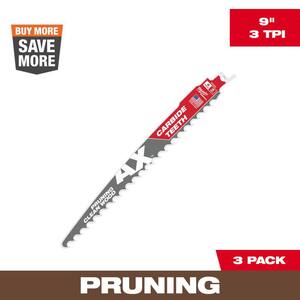 9 in. 3 TPI Pruning Carbide Teeth Wood Cutting SAWZALL Reciprocating Saw Blades (3-Pack)