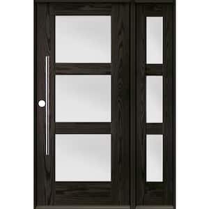 Faux Pivot 50 in. W. x 80 in. 3-Lite Right-Hand/Inswing Satin Glass Baby Grand Stain Fiberglass Prehung Front Door RSL