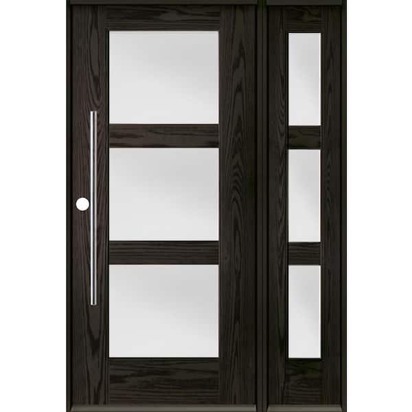 Krosswood Doors Faux Pivot 50 in. W. x 80 in. 3-Lite Right-Hand/Inswing Satin Glass Baby Grand Stain Fiberglass Prehung Front Door RSL
