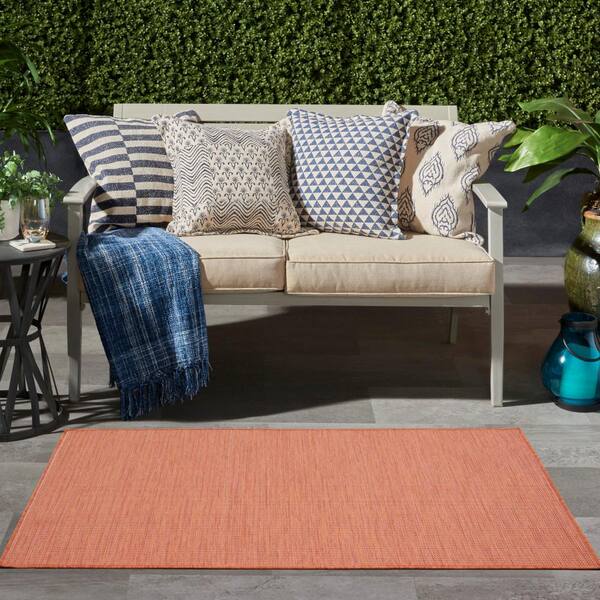 7'X10' Indoor Outdoor Rug Terracotta Orange Geometric Porch Deck Patio  Furniture