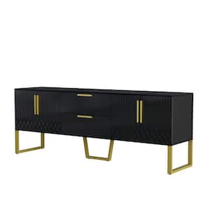67 in. W x 15.7 in. D x 25.2 in. H Black TV Stand Linen Cabinet with Drawers, Doors and Metal Legs