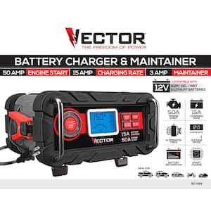 15 Amp Automatic 12V Battery Charger with 50 Amp Engine Start and Alternator Check