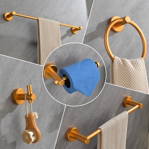 6-Piece Bath Hardware Set Included Toilet Paper Holder, Towel Ring, Towel Hook and Towel Bar in Brushed Gold