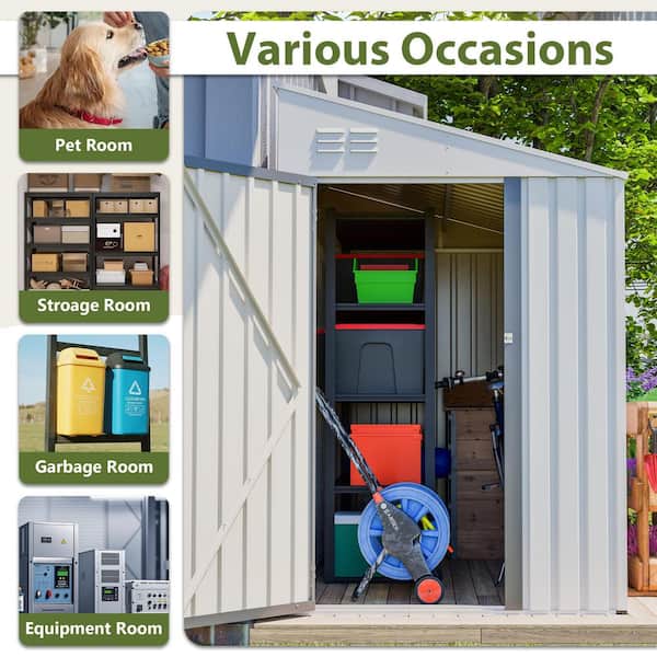 Cesicia White 7 ft. W x 4 ft. D Heavy-Duty Metal Lean-To Shed for