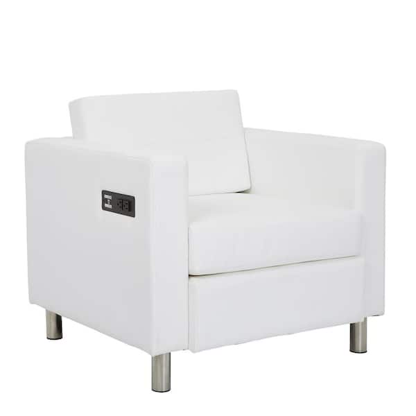 OSP Home Furnishings Atlantic White Vinyl Chair with Single Charging Station
