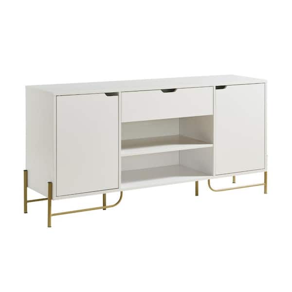 White and Gold TV Stand Fits TVs up to 56.5 to 61.5 in. with 2-Shelves